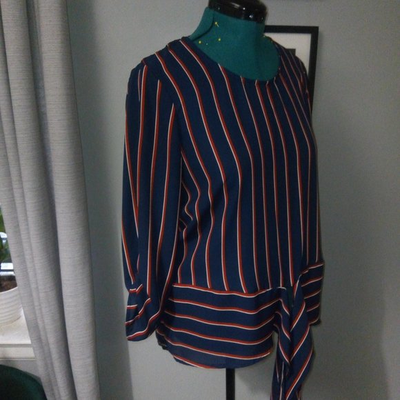 Maurice’s Pinstriped Tie Waist Blouse Sz Large Red White & Blue - Picture 8 of 15